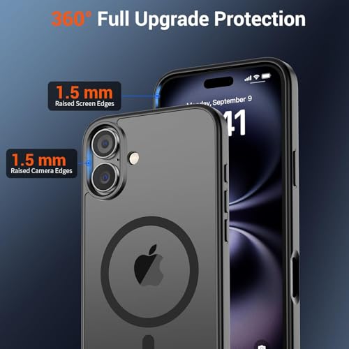 Image of iPhone 16 Magsafe Hard Back Case | Matte Design & 360 Protection | Military-Grade Apple iPhone 16 Cover | Strong Magnet Back - Black