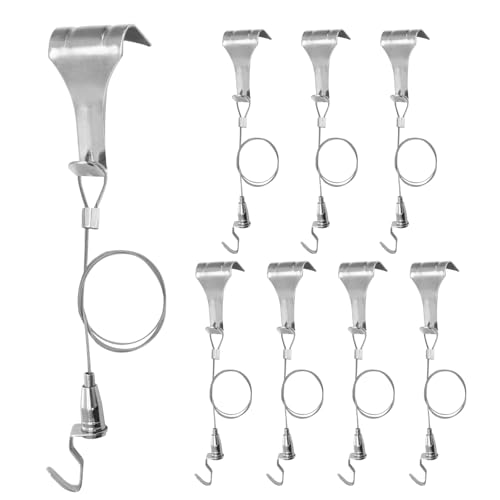 Image of Zorfeter 8 Pack Adjustable Picture Rail Hanging System, Sturdy Picture Rail Hooks Kit 66 lbs(30KG) Max Load Wire Hooks, 3ft(1m) Cable with Loop Picture Hanging Kit for Frames Display /Silver