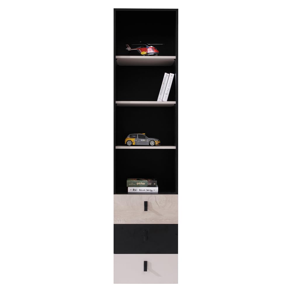 Lomadox Jugendzimmer Set 3-teilig mit Bett, begehbarer Kleiderschrank, Regalschrank in schwarz/braun/beige Modern