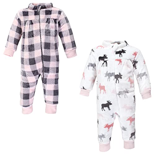 Image of Hudson Baby Unisex Baby Plush Jumpsuits, Pink Moose, 0-3 Months