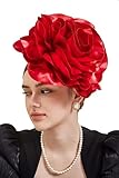 Gionforsy Flower Fascinators Hat Tea Party Hats for Women Rose Fascinators for Wedding (US, Alpha, One Size, Red)