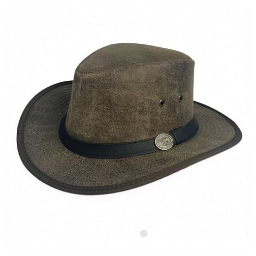 Hazy Blue Unisex Mens Womens 100% Genuine Leather Distressed Cowboy Fedora Style Australian Hat Tamworth (UK, Alpha, XXL, Tan/Black)