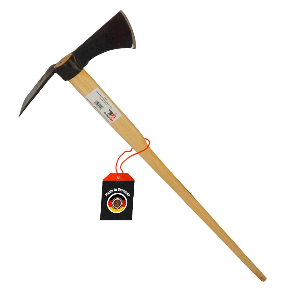 SHW-FIRE | Azada wiedehopf pequeña con hoja ancha, acero especial forjado a mano, mango de madera de fresno de 135 cm, azada de jardín como herramienta de jardín y removedor de raíces - azada con