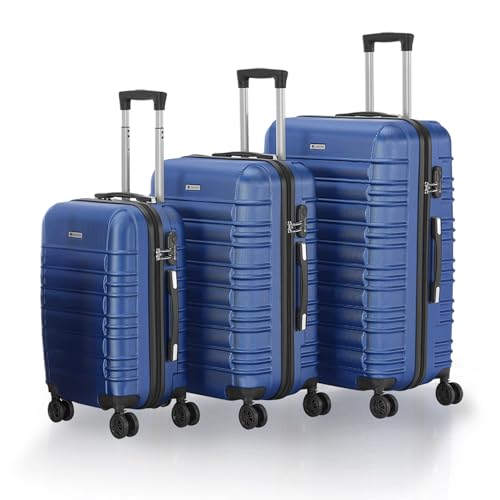 Juskys Set valigie rigide 3 pezzi – ABS – con ruote girevoli, lucchetto a codice e manico telescopico – trolley da viaggio – colore blu