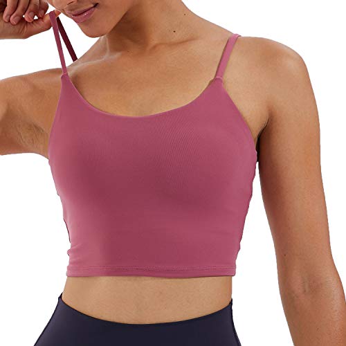 Image of Women's Strappy Stretch Sports Bra Longline Yoga Tank Top Fitness Bra Workout Camisole Crop Tops for Teen Girl