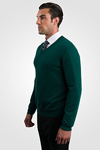 JENNIE LIU Men's 100% Pure Cashmere Long Sleeve Pullover V Neck Sweater (XXL, Green)4