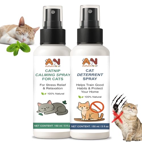 AutumnNest Cat Spray 2-Pack Furniture Saver Kit – 150ml Cat Deterrent Spray + Calming Catnip Spray – Anti-Scratch Training & Stress Relief Solution for Indoor Cats & Kittens