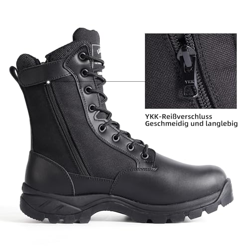 IODSON 8' Durchstichfeste Kampfstiefel Leicht Militär Stiefel Schwarz Springerstiefel Motorradstiefel Einsatzstiefel Herren&Damen mit seitlichen YKK-Reißverschlüssen Schwarz 46
