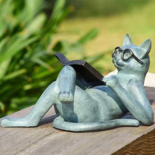 Estatua decorativa de gato leyendo de resina para hogar y oficina miniatura 5