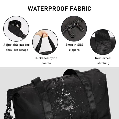 ECOHUB 30L Reisetasche Handgepäck Groß, für Easyjet Handgepäck 45x36x20, Faltbare Handgepäck Tasche für Flugzeug, Sporttasche mit Abnehmbar Nass-Tasche, Weekender Damen Herren(Schwarz)