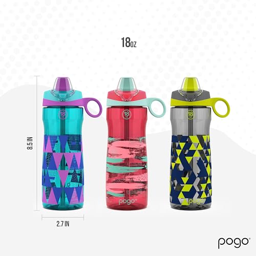 Image of Pogo BPA-Free Tritan Kids Water Bottle with Silicone Soft Straw, Pink Paint, 18 oz.