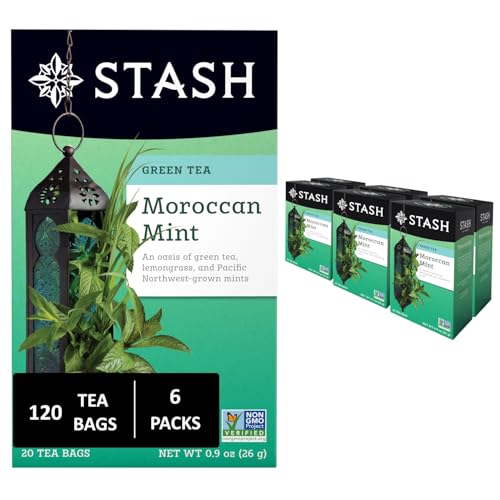 Stash Tea Moroccan Mint Green Tea - Caffeinated, Non-GMO Project Verified Premium Tea with No Artificial Ingredients, 20 Count (Pack of 6) - 120 Bags Total