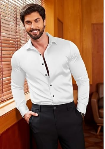 MADHAVISTA Men's White Satin Formal Shirt - Image 7