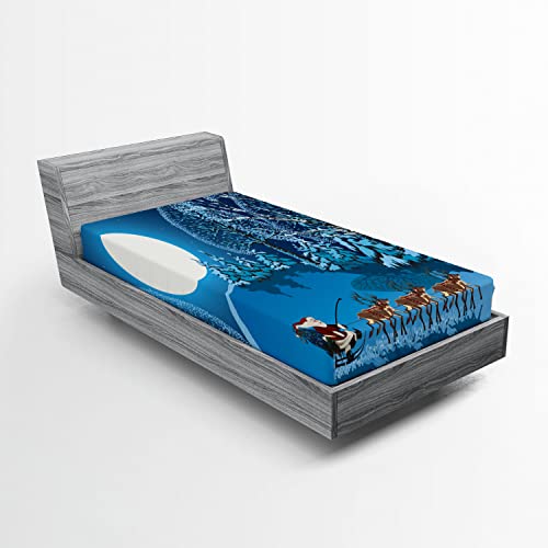 Ambesonne Christmas 2 Pack Fitted Sheet, Santa Winter Forest, Bed Cover All-Round Elastic Deep Pockets 2 Pieces, Package Contains 2 Twin XL Size Fitted Sheets, Aqua