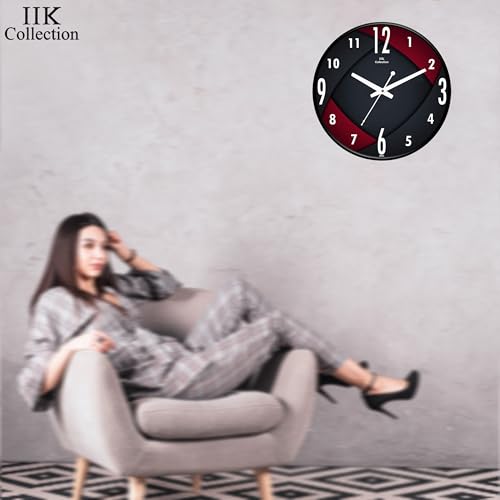 Image of IIK COLLECTION Plastic Designer Analogue Sweep Silent (No Tic-Tic Sound) Quartz Movement Round Wall Clock for Home, Wall Clock for Living Room, Bedroom, (12 X 12-inch, 30 cm x 30 cm x 6 cm)