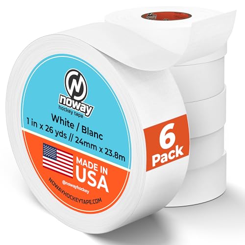 Noway Hockey Tape Durable Cloth Hockey Stick Tape for Blade and Handle Grip Strong Adhesive and Water Resistant 1 Wide x 26 Yards Length Made in USA (White 6 Pack)