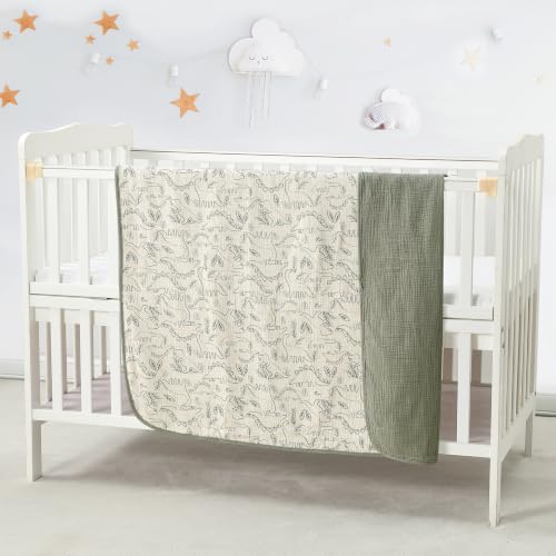 Image of CREVENT 40''X40'' 100% Organic Cotton Muslin Baby Blanket for Newborns, Essential for Baby Shower Birthday Gift - Dinosaur 100X100cm