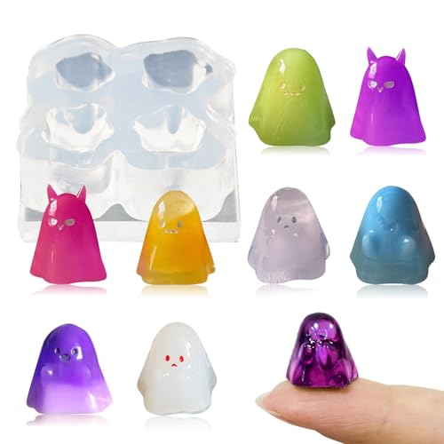 Mini Ghost Resin Silicone Molds Cute Micro Halloween Dollhouse Decorations Epoxy Casting Molds for DIY Resin Fairy Garden Miniatures Landscape Decor(S)