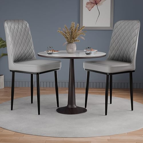 Image of IKON Premium Leatherette Dining Chair with Cushioned Seat & Metal Legs | Premium Accent Chair for Living Room, Bedroom & Balcony | D.I.Y (Mist Grey)