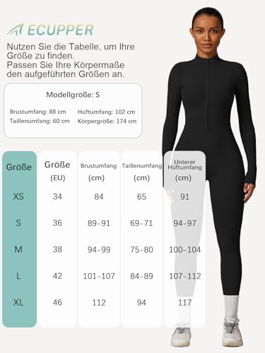 Ecupper-Jumpsuits-Damen-Yoga-Bodycon-Einteiler-Zip-Up-Overall-Rompers-Langaermelig-Workout-Outfit - Sparfuchs24.io - Preisvergleich & Top Angebote Online