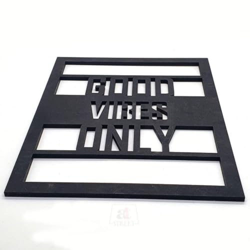 Image of STASH HOUSE Good Vibes Only MDF Wooden Wall Hanging | Motivational Quote Wall Decor for Living Room Bedroom Office | Black Laser Cut Wall Art (28 x 20 cm) (Rectangular)