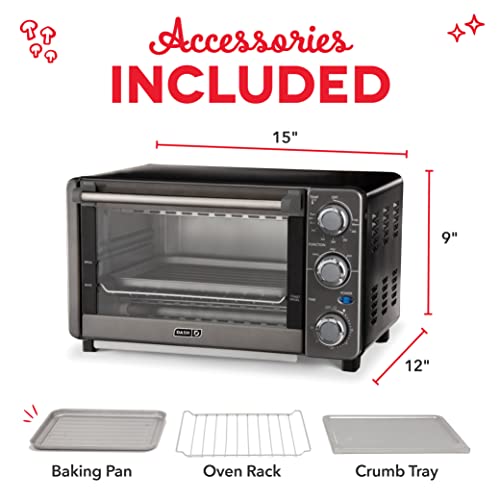 Dash Express Toaster Oven - Space-Saving Countertop Design - Versatile Use with adjustable temperature dial & Quick Heat-Up System - Dishwasher Safe Accessories - Bake, Broil & Toast - Black