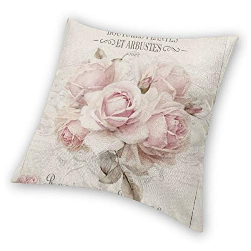 Antcreptson French Shabby Chic Square Decorative Throw Pillow Case Cushion Cover, Shabby Chic Pink Rose Floral,Soft Pillowcase 18X18 Inch #TOP2