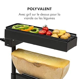 Klarstein Grille à raclette avec plateau en acier inoxydable, plaque à raclette au fromage, rotatif et réglable, 1000 W, plaque électrique pour griller viande et fromages, plaque grill pour intérieur