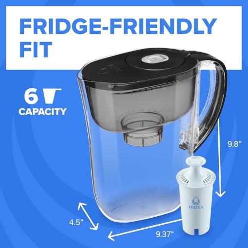 Image of Brita Small 6-Cup Water Filter Pitcher with BritaPlus Filter, WQA NSF /ANSI Certified, Reduces 2X Contaminants vs. Standard, Removes Chlorine Taste & Odor, Reduces Zinc Copper Mercury, Stone Blue