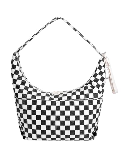 Neverwhy Crescent Crossbody Bags for Women, Lightweight Sling Bag with Adjustable Strap & Pockets for Everyday Use and Travel -Black & White Checked Corduroy