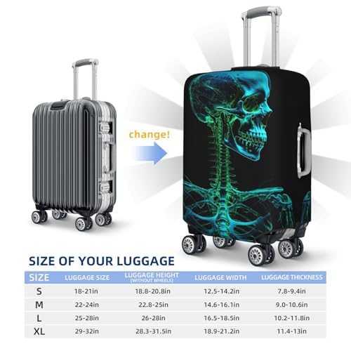 Travel Luggage Cover Green Skeleton Spandex Suitcase Protector Washable Baggage Covers Fashion Elastic Scratch-Resistant Luggage Cover Protector Fits 18-32 Inch Luggage4
