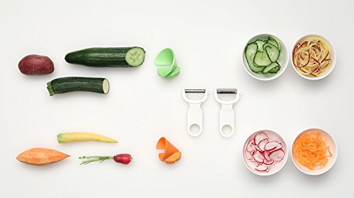 Kuhn Rikon Click-N-Curl Spiralizer Set with Swiss & Julienne Peelers, White/Orange/Green
