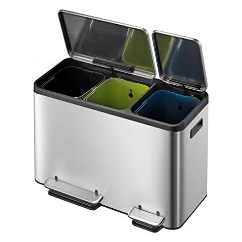 EKO Ecocasa Tretmülleimer Mülltrennsystem 3 x 15L , rostfrei Edelstahl Matt Cover