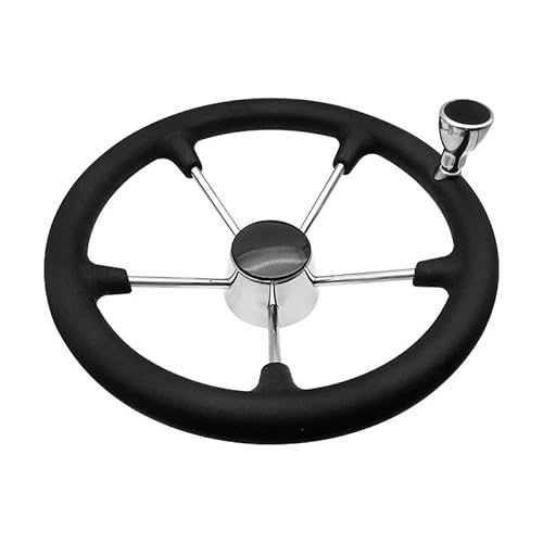 HBGNZU Boat Accessories Marine 11 Inch Stainless Steel 5 Spoke Steering Wheel with Black Foam(with knob)