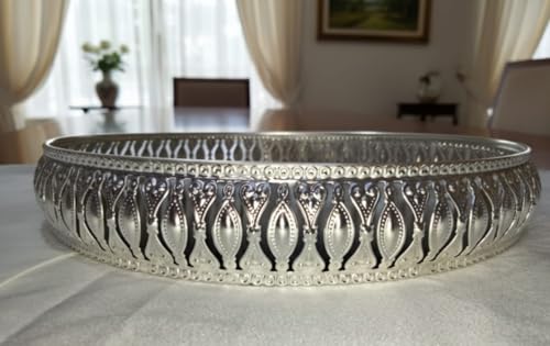 Image of Decorative German Silver Tray Square Set of 4 Sets Designer Set Trays I Gifting Trays Set [Display for Home Wedding and Festive Decor Size 10 inch 8 inch 6 inch 4 inch