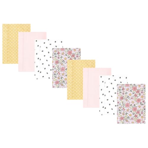 Image of Hudson Baby Cotton Poly Flannel Burp Cloths Multipack, Pink Yellow Pretty Floral 8-Pack, One Size