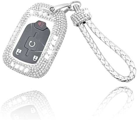 PGTOPONE Luxury Bling Rhinestone Crystal Diamond Key Fob Cover Case Shell Protector Key Chain Compatible with GMC Acadia Terrain Yukon Chevrolet Suburban Tahoe