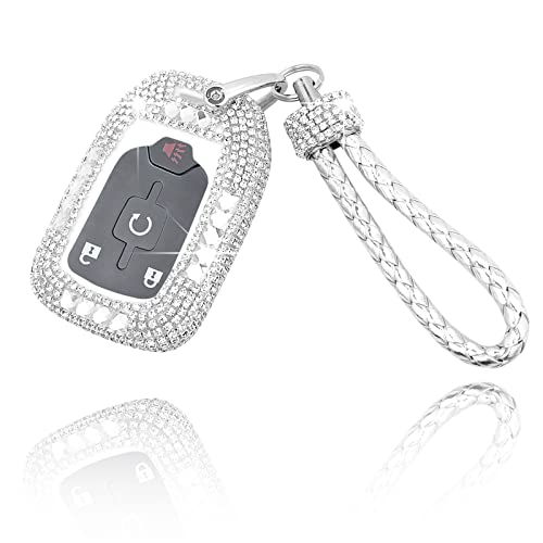Pgtopone Luxury Bling Rhinestone Crystal Diamond Key Fob Cover Case Shell Protector Key Chain Compatible With Gmc Acadia Terrain Yukon Chevrolet Suburban Tahoe #TOP3