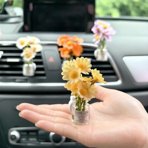 Image of Set of 4 Cute Flower Bouquet Car Air Freshener Vent Clips, Mini Artificial Flowers for Car Air Vent Decoration, Auto Interior Dashboard Ornament Accessories (Daisy)