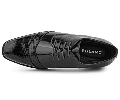 Image of Bolano Bandit Men's Alligator Print Cap-Toe Oxford Dress Shoes | Formal lace-up oxfords with alligator print, folded croc detailing and cap toe for tuxedo and dress wear