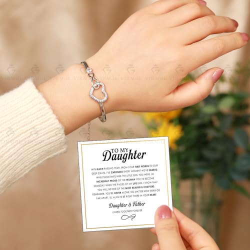 Image of To My Daughter Bracelet From Mom And Dad With Heartfelt Message & Elegant Box, Valentines Gifts For Daughter, Jewelry Gift For Daughter From Mother and Father On Birthday, Graduation