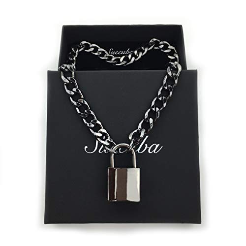 Succuba Padlock Necklace Chain Collar Choker with Two Keys and Box for Women, Men and Pet3