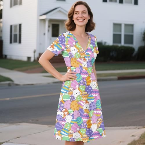 Image of Women's Summer Formal Dresses Short Sleeve Wrap V Neck Dresses Bridesmaid Wedding Guest Dress with Pockets