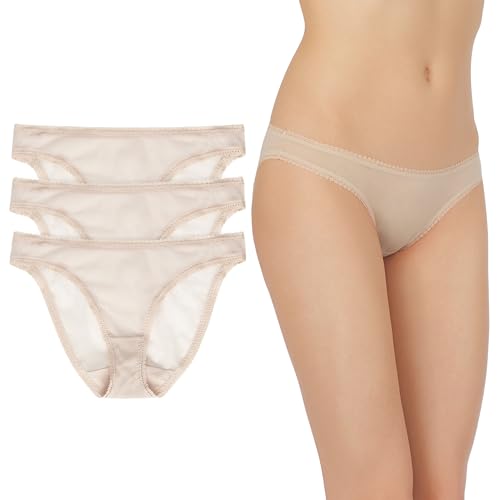 OnGossamer Women's Mesh 3 Pack Bikini Style Underwear - Champagne, Medium
