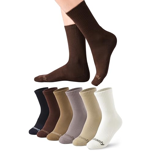 Men's Cotton Crew-Socks with Cushioned Bottom and Arch Compression for Daily Outfits, Sports, Works (6 Pairs)