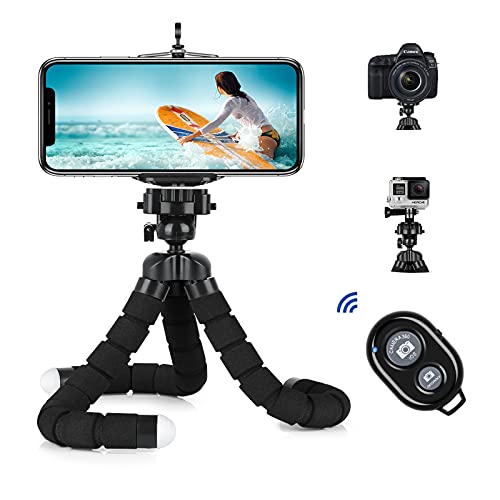 Phone Tripod Stand,Flexible Camera Selfie Tripod Stand Holder Mount with Wireless Remote Control and Universal Phone Clip for iPhone,Android Phone,Sports Action Camera