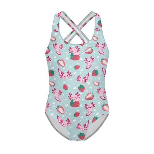 Image of Girls One Piece Swimsuit Axolotl Cross Back Straps Bathing Suit Lightweight Quick Dry Gymnastics Leotard