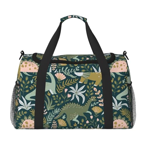 Cute dinosaur print Large Canvas Travel Duffel Bag Weekender Bags for Women Overnight Bag Carry On Tote Bag