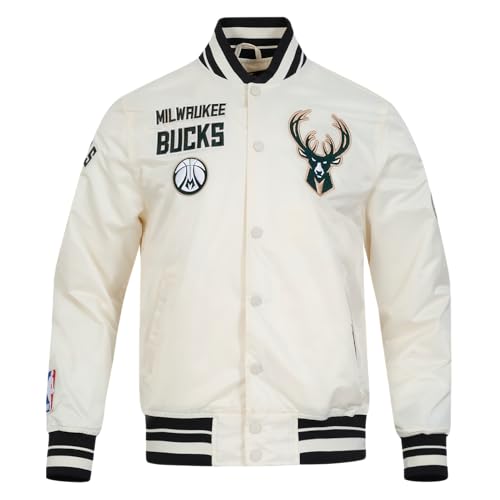 Pro Standard Mens NBA Milwaukee Bucks Retro Classics Satin Jacket Eggshell/Black S