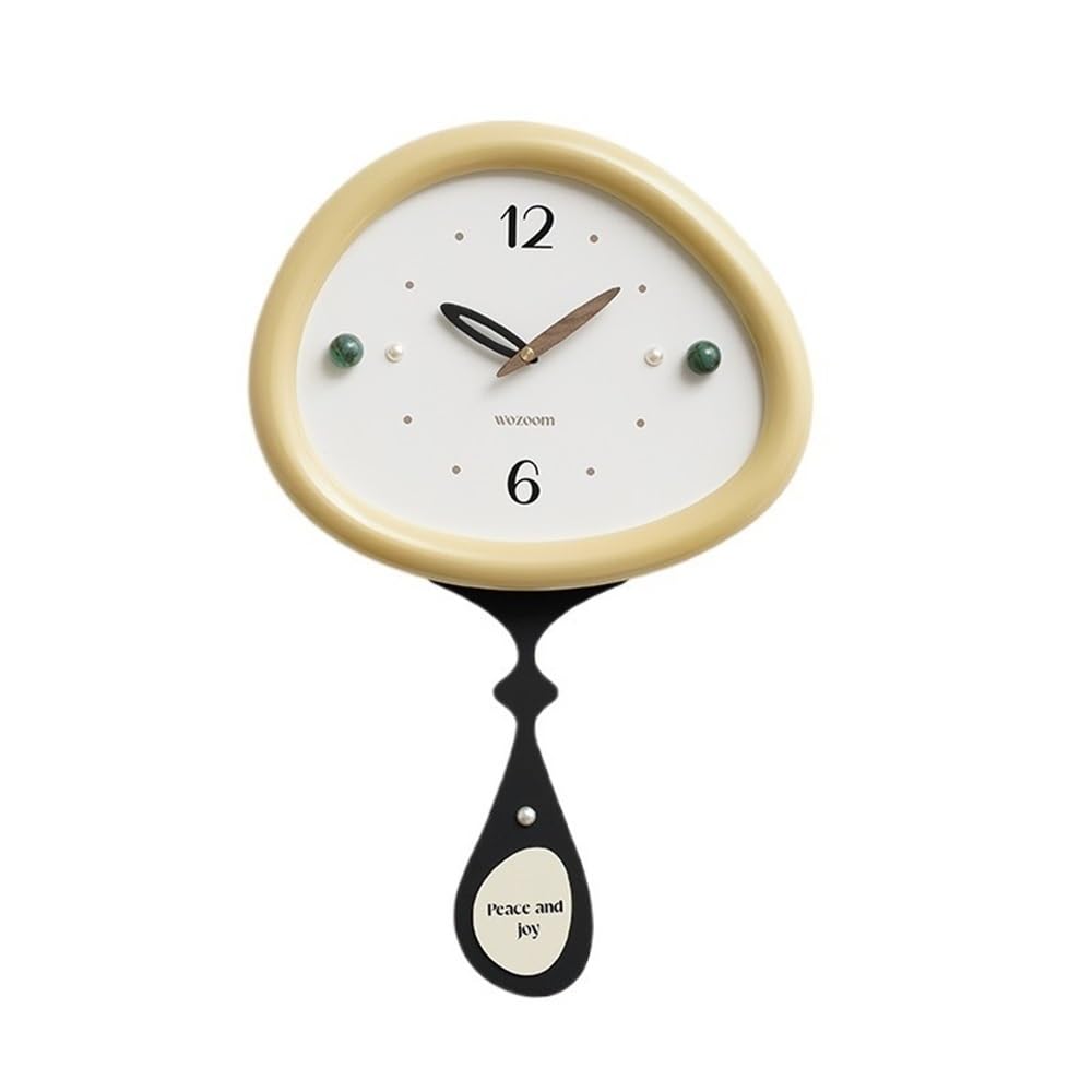 Cocina Reloj de Pared Creativo for Sala de Estar, decoración de Pared con péndulo, Negro, Blanco y Amarillo. Decoración(Yellow)